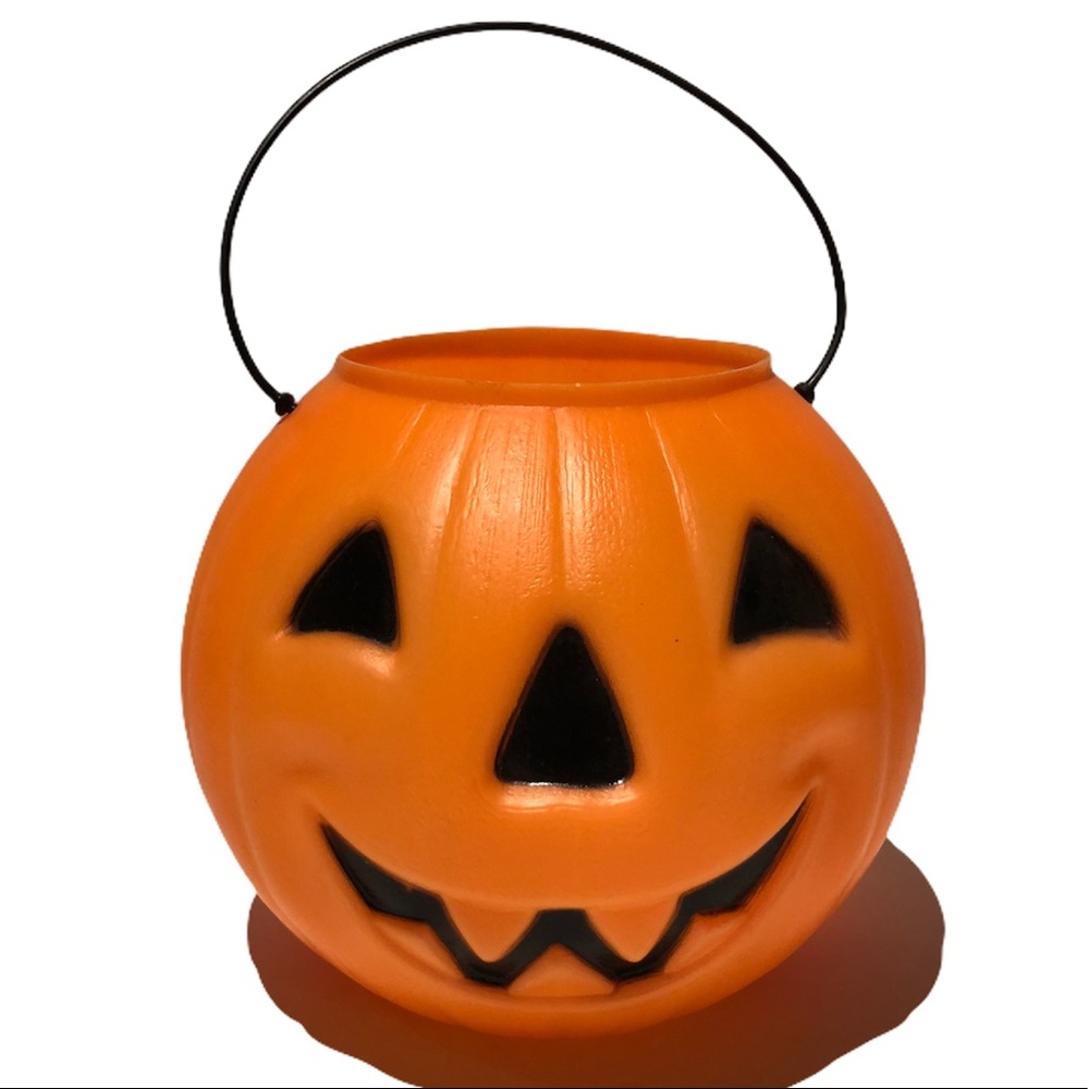 Vtg Halloween Jack o Lantern Pumpkin Trick Or Treat Candy Pail Bucket Blow Mold